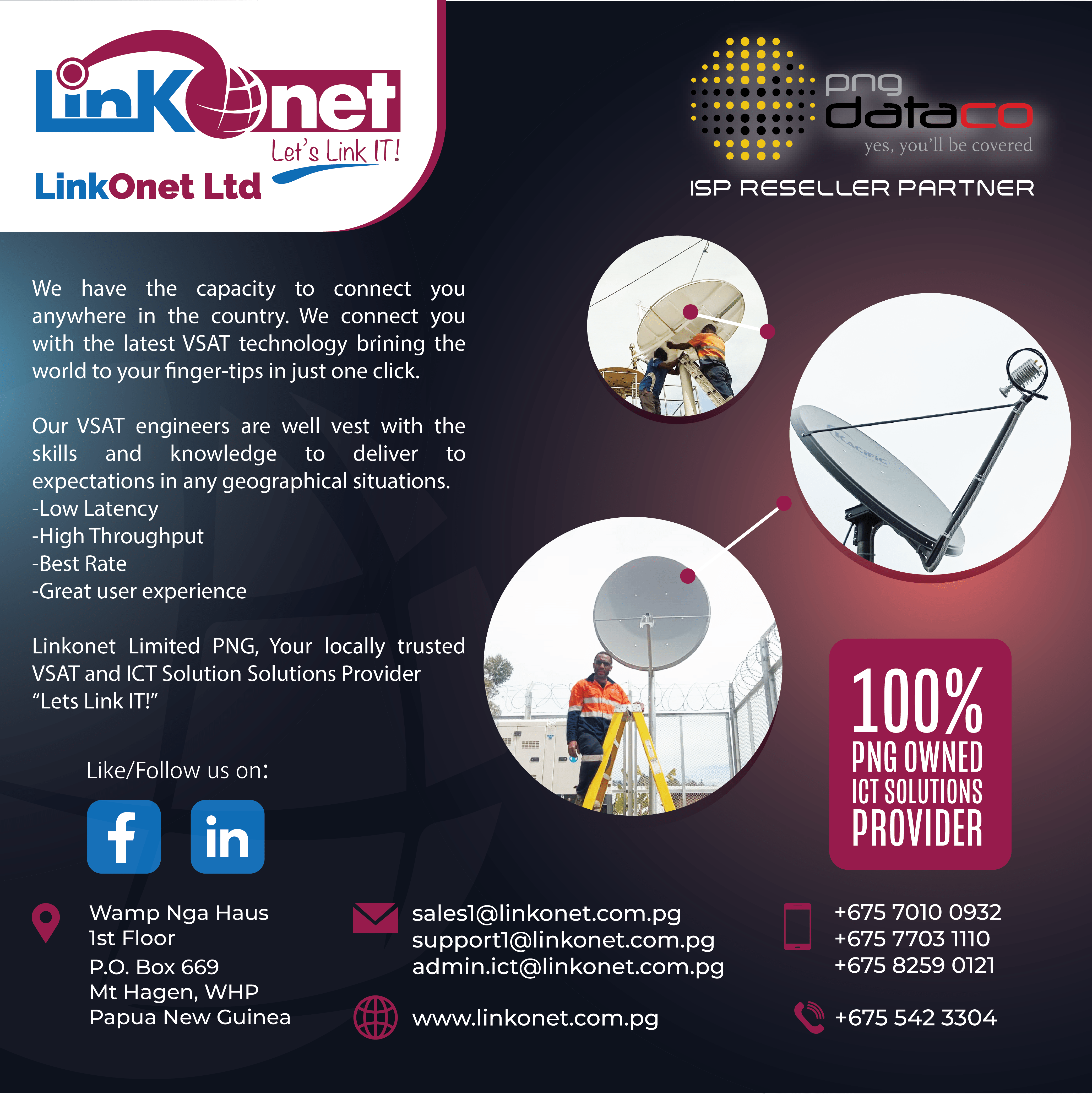 LinkOnet Limited PNG Provides VSAT Internet With affordable prices.